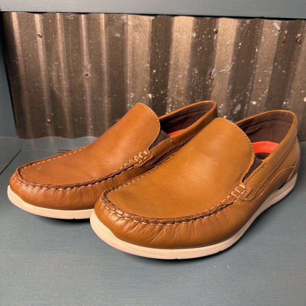 Rockport Cullen Venetian Mens Loafers Cognac Brown Leather CH3799 Size 9.5 Wide